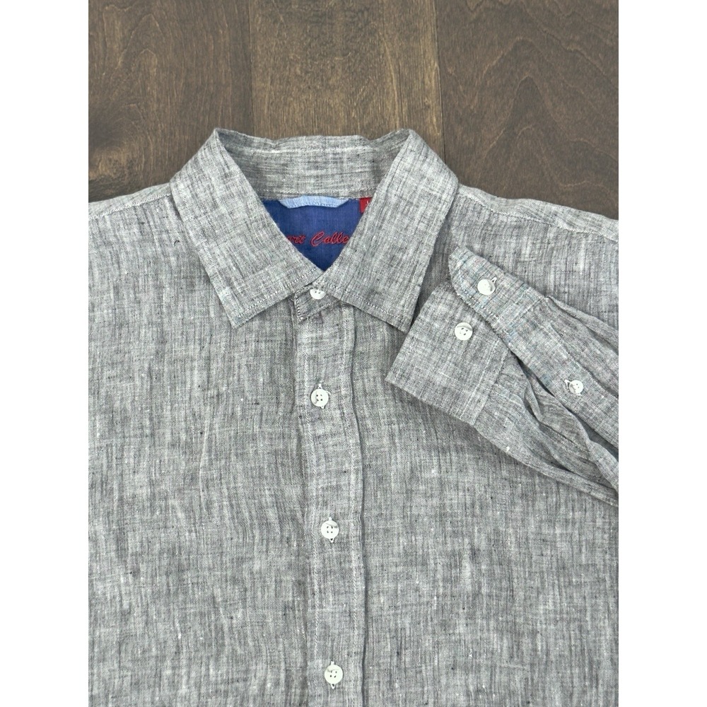 Report Collection Mens 100% Linen Grey Button Down Long Sleeve Shirt Size Large